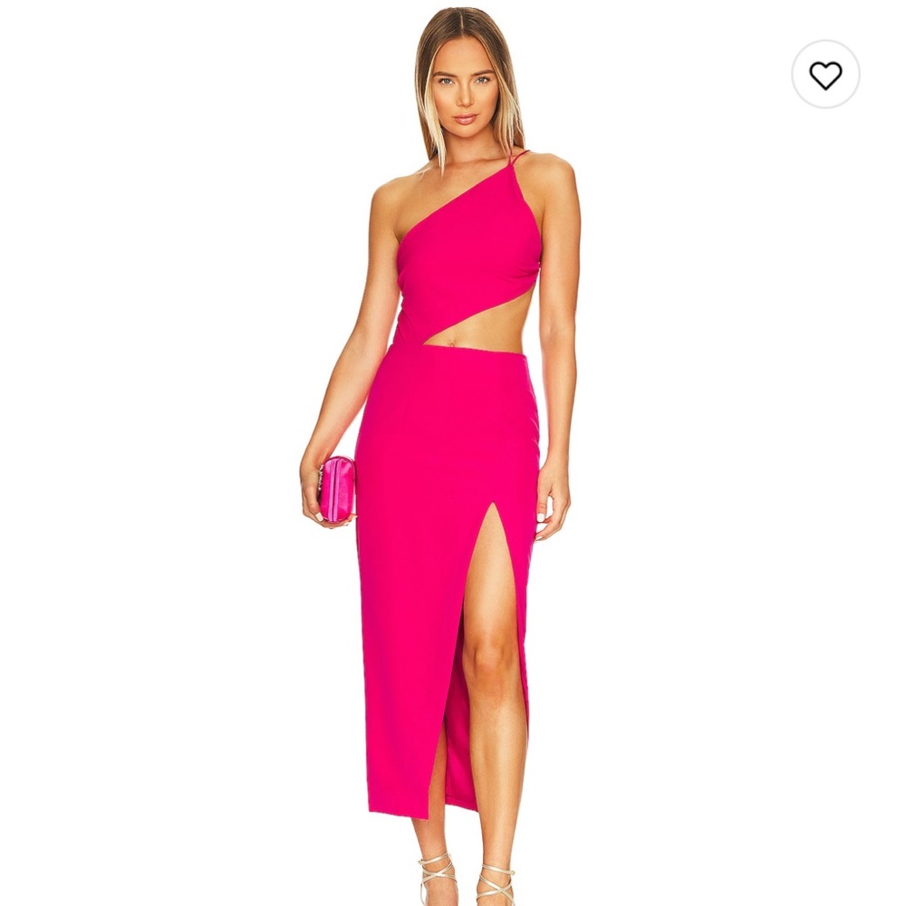Revolve Bardot Luna Cut Out Midi Dress in Pink Punch